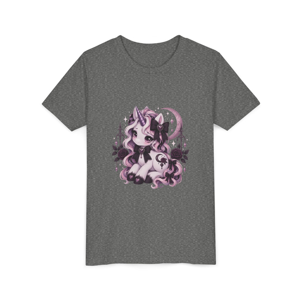 Youth Short Sleeve Tee – Cute Pink Unicorn Moon Fantasy Shirt