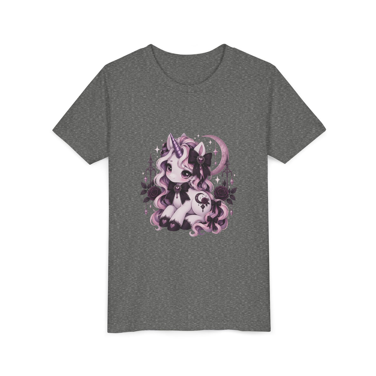 Youth Short Sleeve Tee – Cute Pink Unicorn Moon Fantasy Shirt