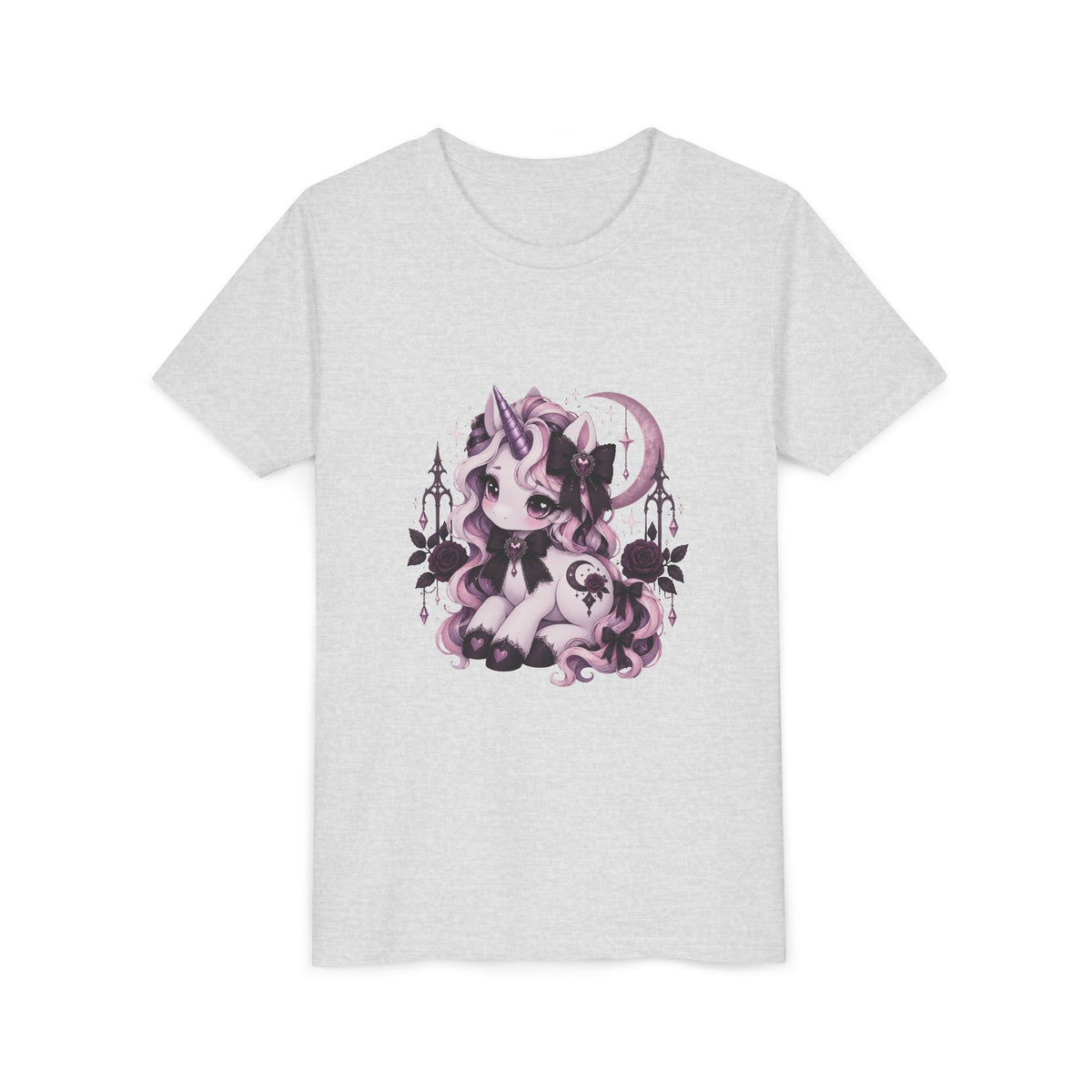 Youth Short Sleeve Tee – Cute Pink Unicorn Moon Fantasy Shirt