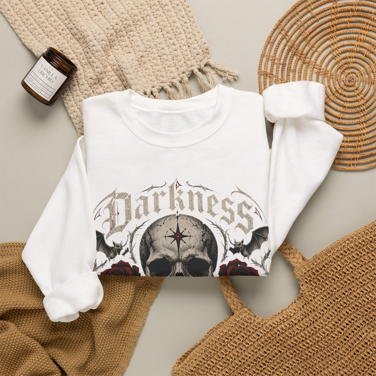 Darkness Connects Skull and Roses Gothic Sweatshirt