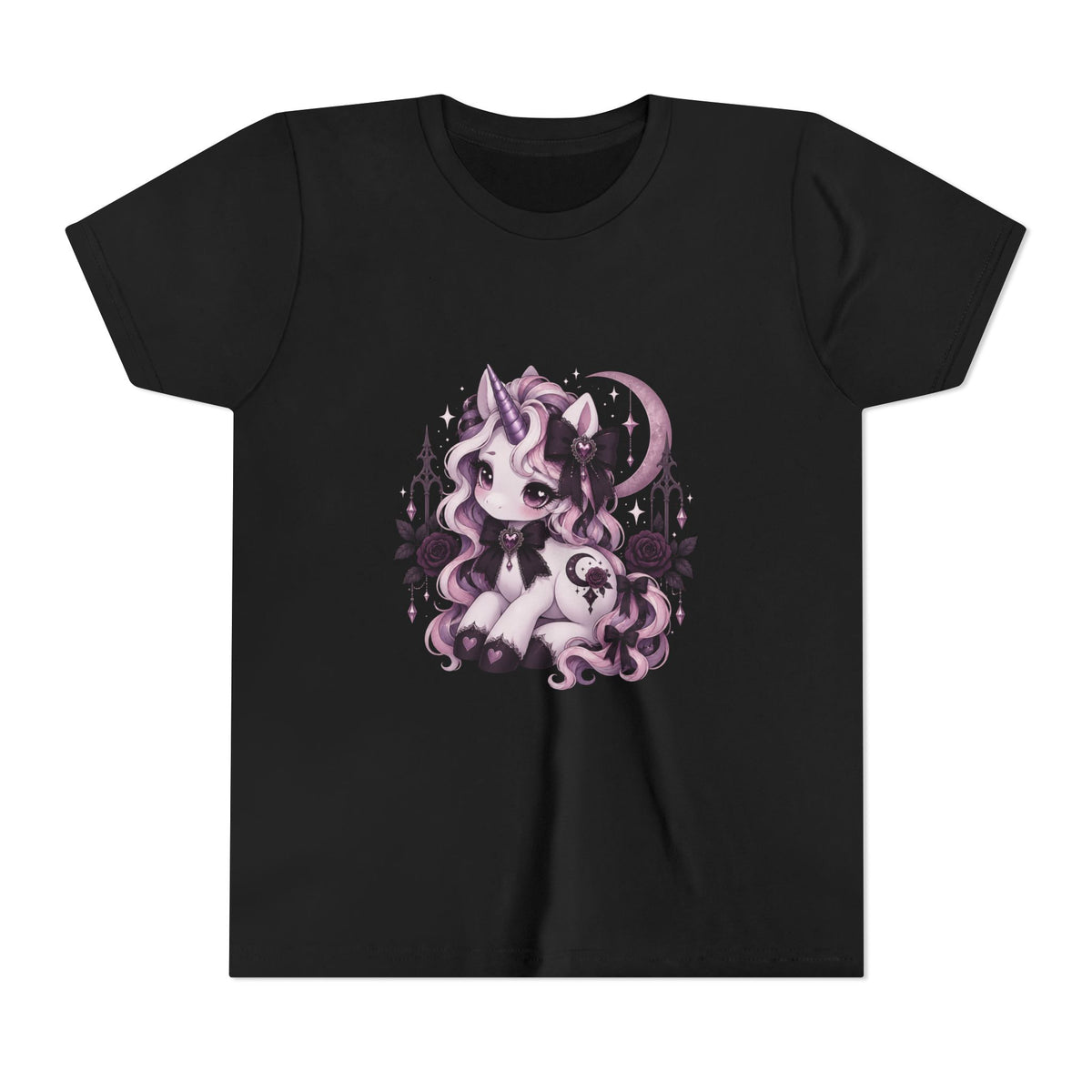 Youth Short Sleeve Tee – Cute Pink Unicorn Moon Fantasy Shirt