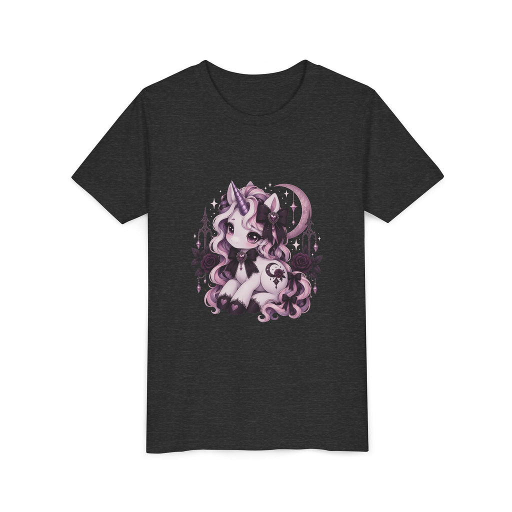 Youth Short Sleeve Tee – Cute Pink Unicorn Moon Fantasy Shirt