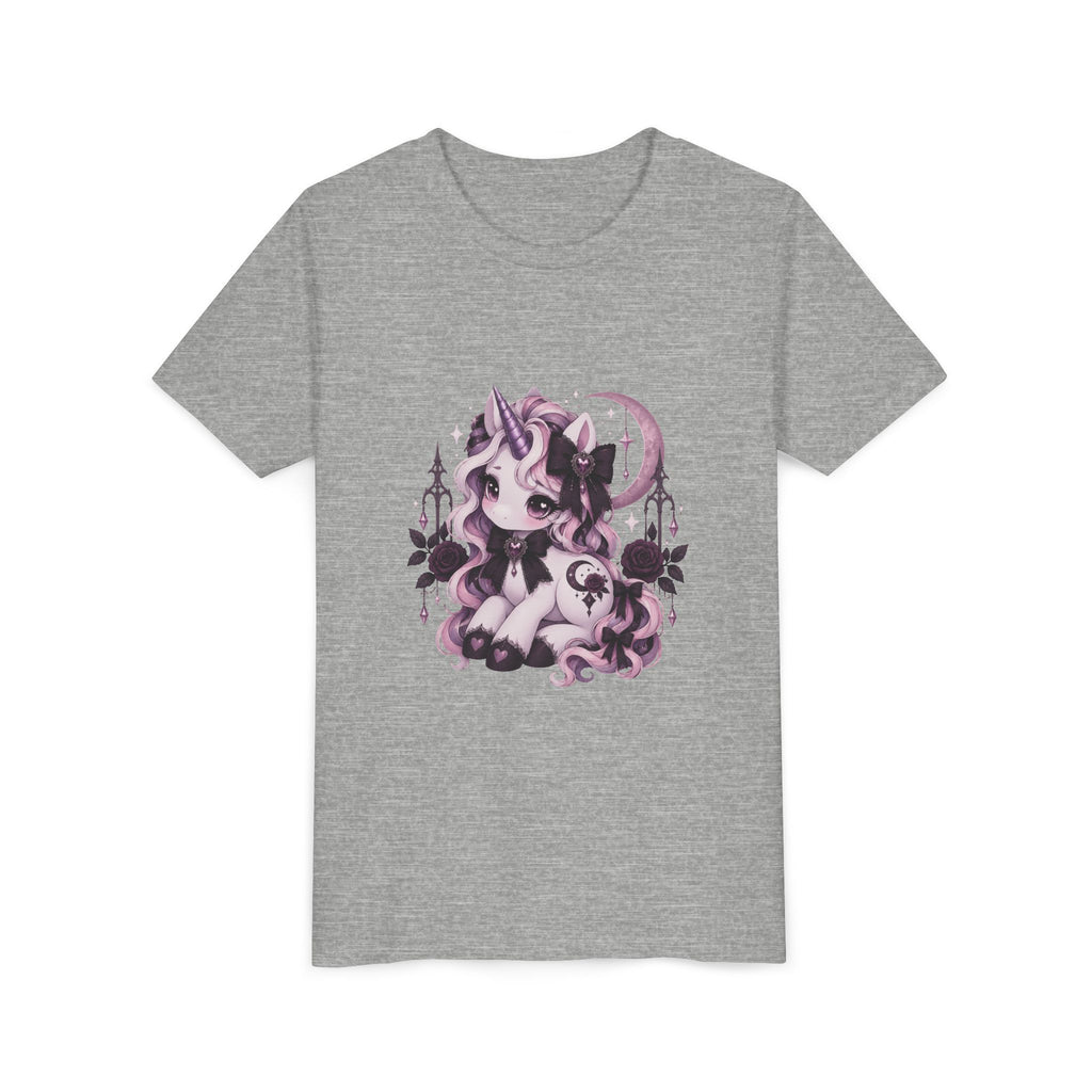 Youth Short Sleeve Tee – Cute Pink Unicorn Moon Fantasy Shirt