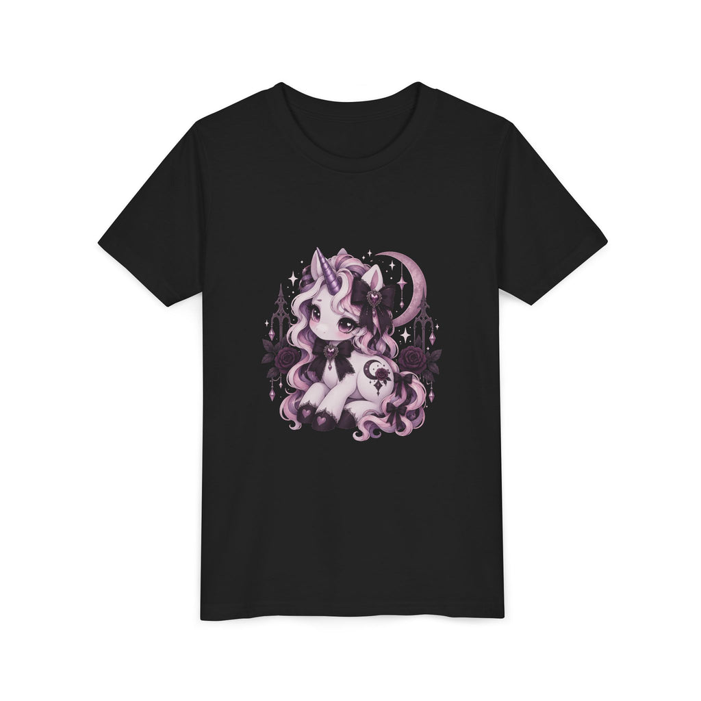 Youth Short Sleeve Tee – Cute Pink Unicorn Moon Fantasy Shirt