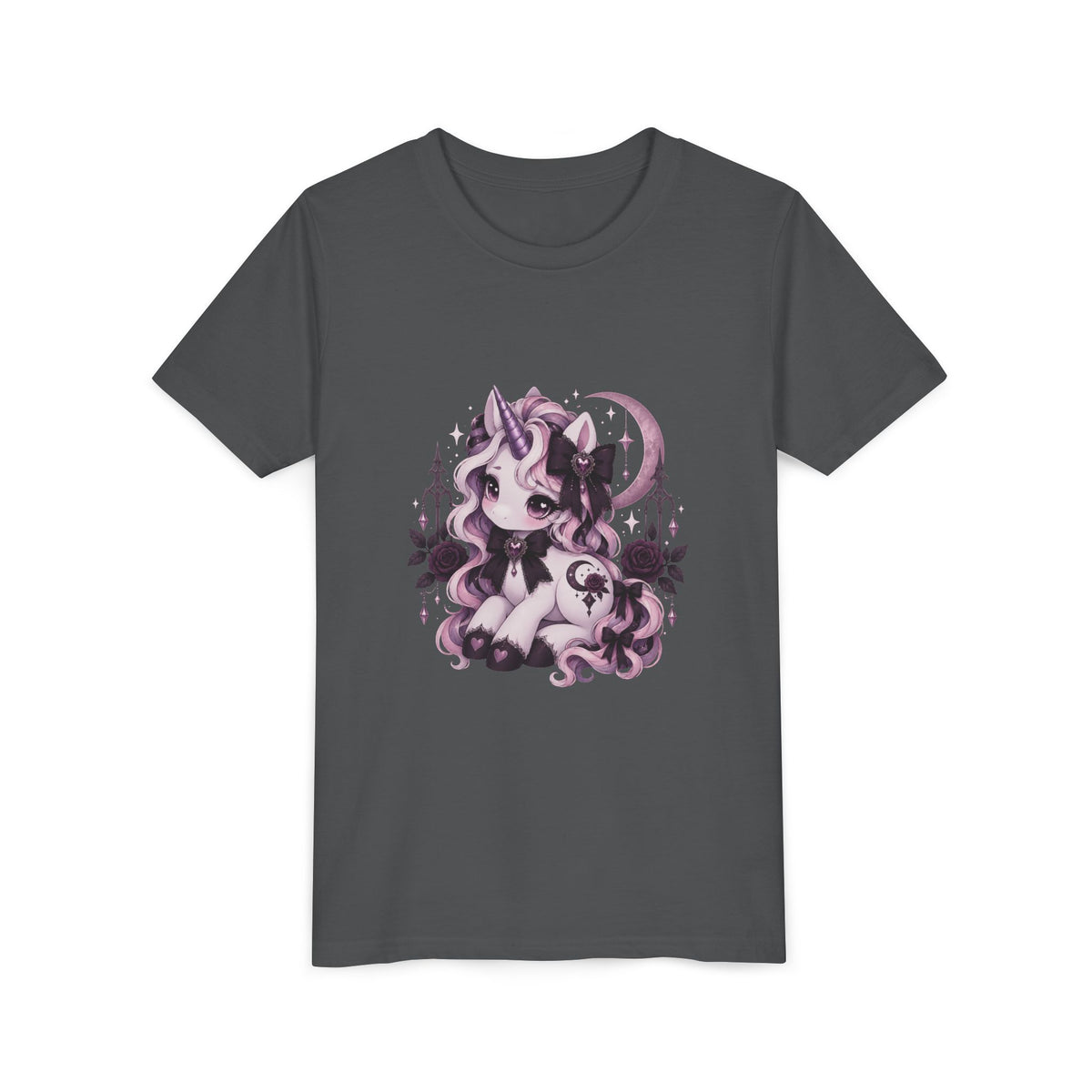Youth Short Sleeve Tee – Cute Pink Unicorn Moon Fantasy Shirt